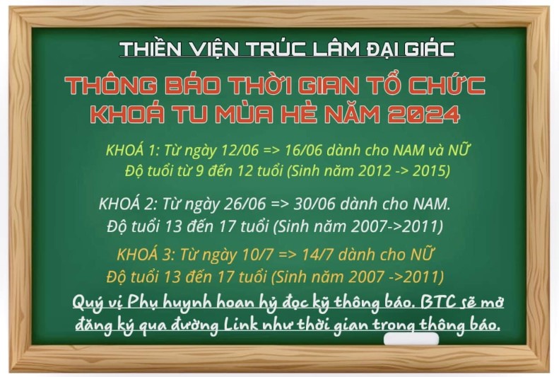 Lịch Tổ Chức Các Khóa Tu Mùa Hè 2024 Tại Các Thiền Viện Thuộc Thiền Phái Trúc Lâm Khu Vực Phía Bắc
